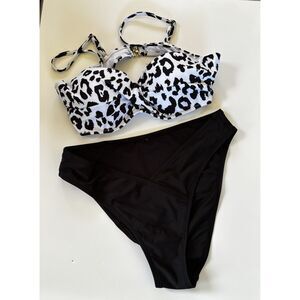 Beachsissi Leopard Bikini Set Black White Underwire Hipster V-front Bottom